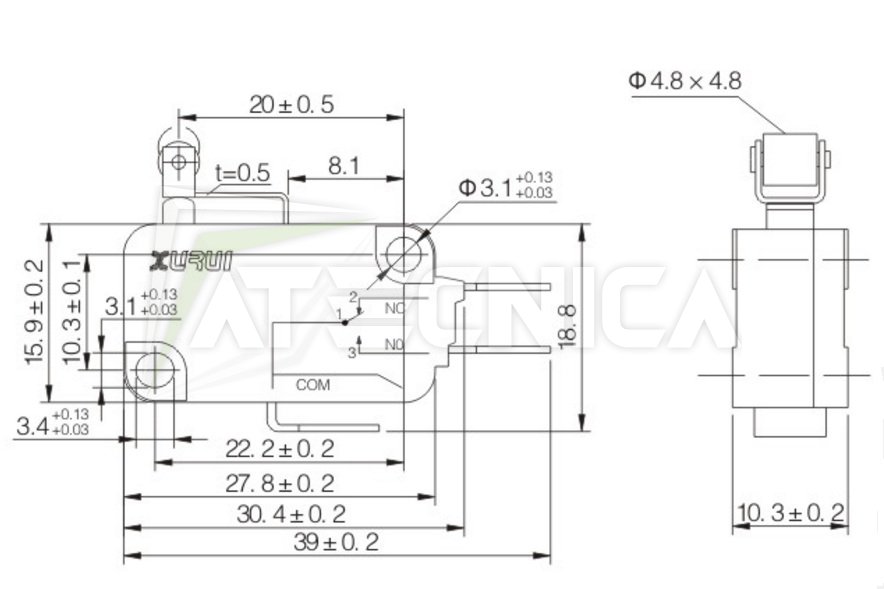 Microswitch NO NC 250V 16A micro-interrupteur à bouton 50g levier courbé