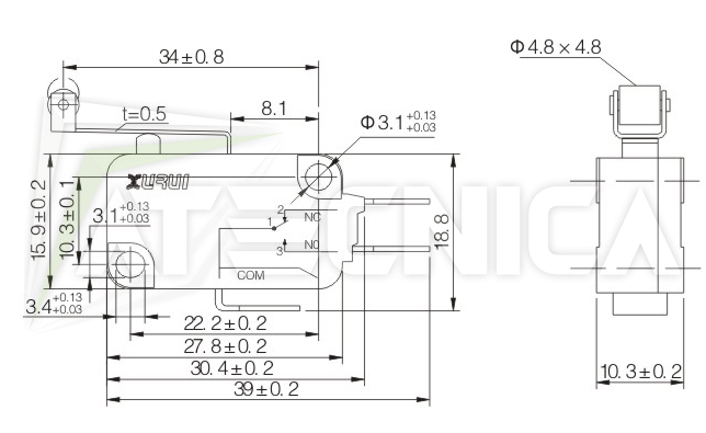 Microswitch NO NC 250V 16A micro-interrupteur à bouton 50g levier courbé